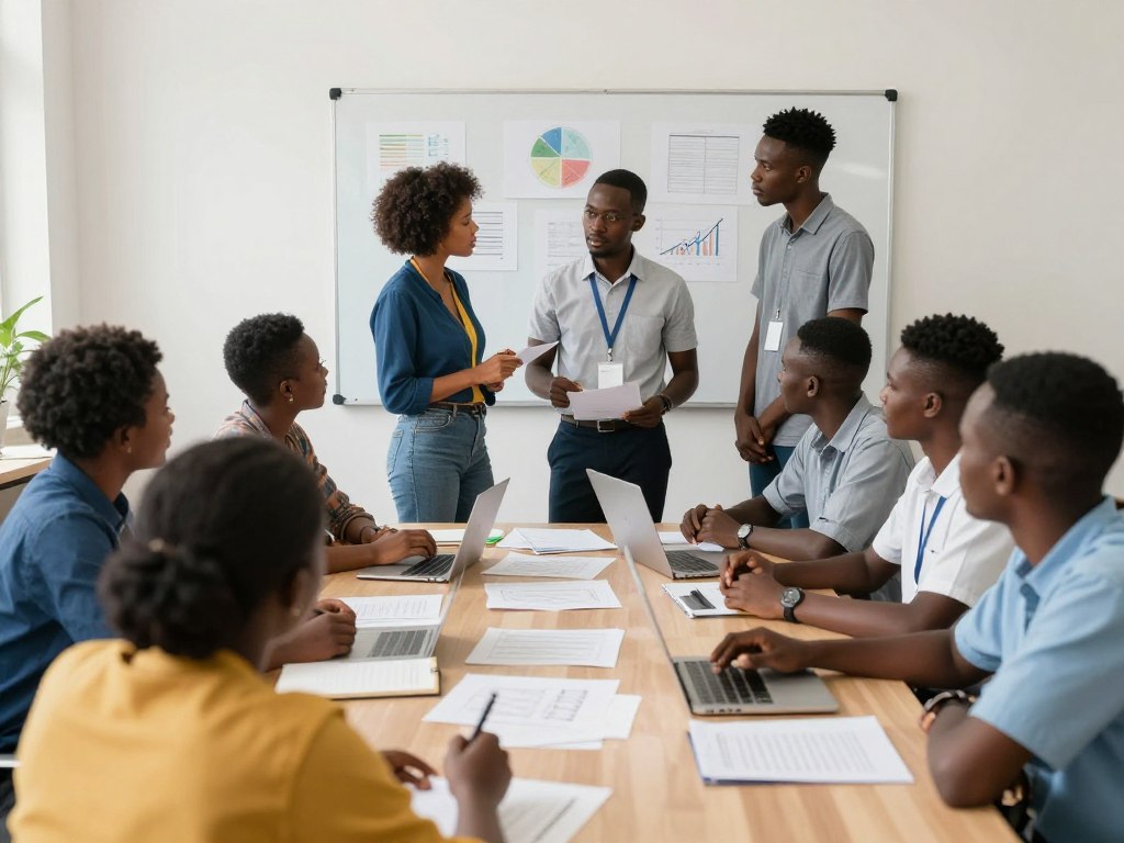 Academic support team preparing research guidance for Ghanaian students