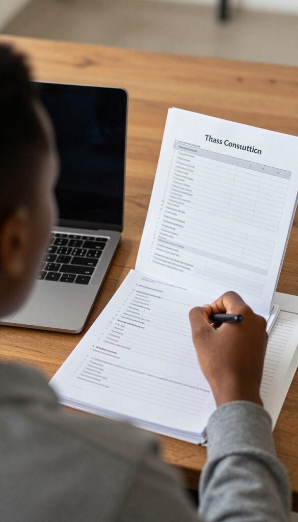 Ghanaian postgraduate student using a thesis consultation checklist